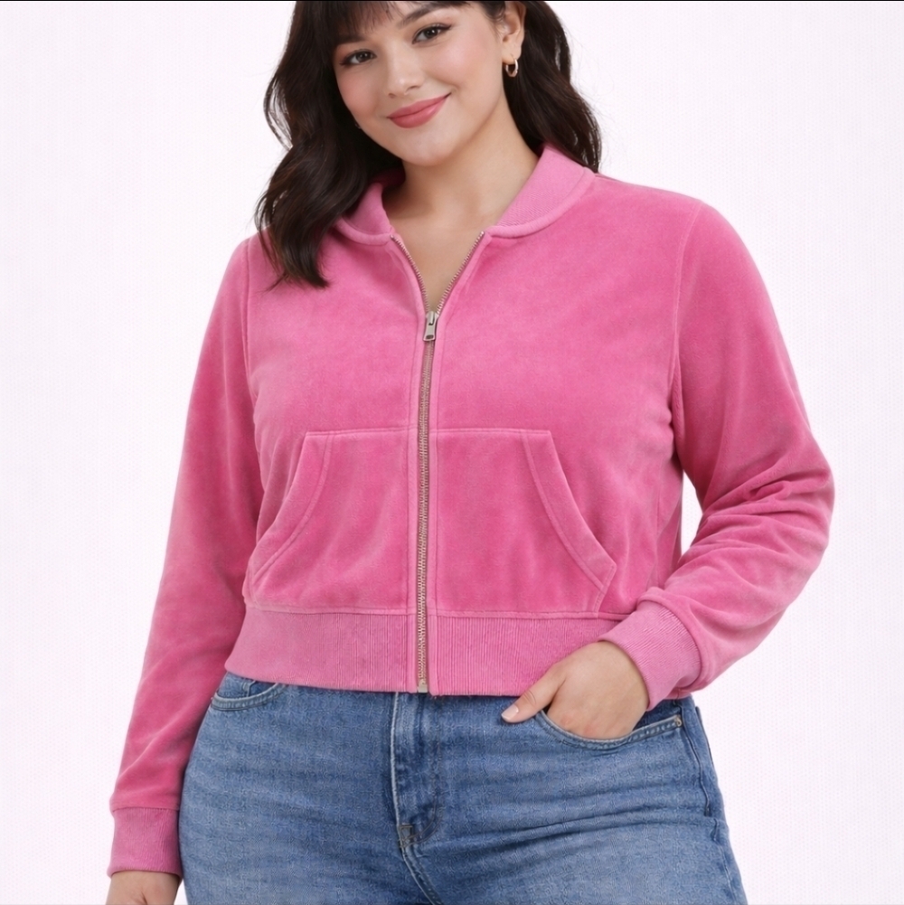 ✨ Pink Velour Zip-Up Jacket | Y2K Barbiecore Lounge Hoodie | Size M EUC ✨